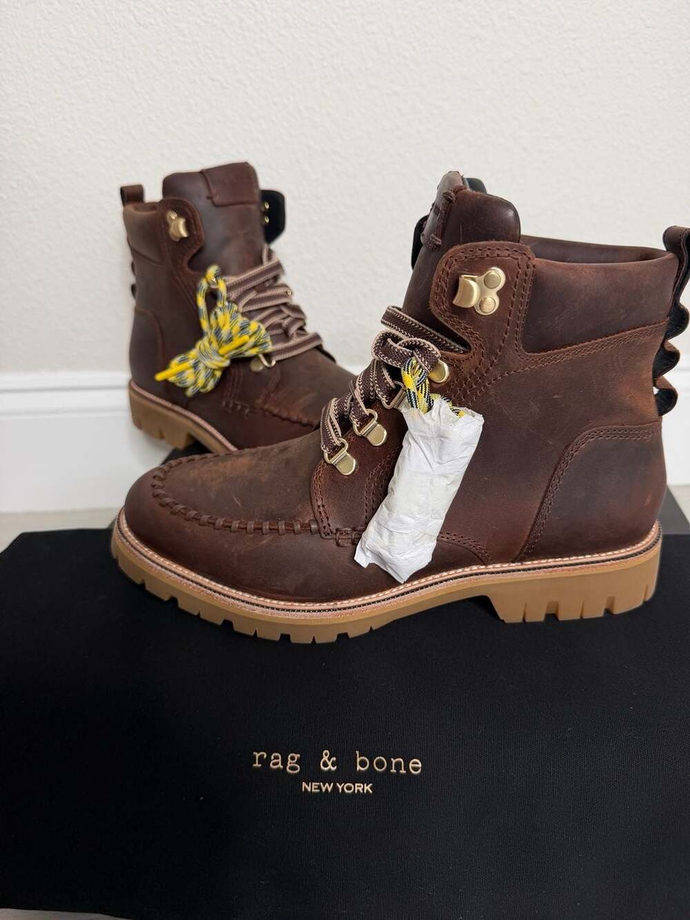 Rag & Bone Cameron Lace Up Boots Mocha Brown Leather Waterproof Lug Sole Size 10 - Picture 2 of 9